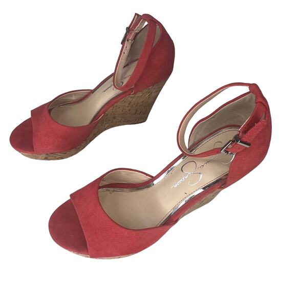 Jessica Simpson Womens 8.5M Jarella Coral Microsuede Platform Wedge Heel Sandals - Picture 4 of 12